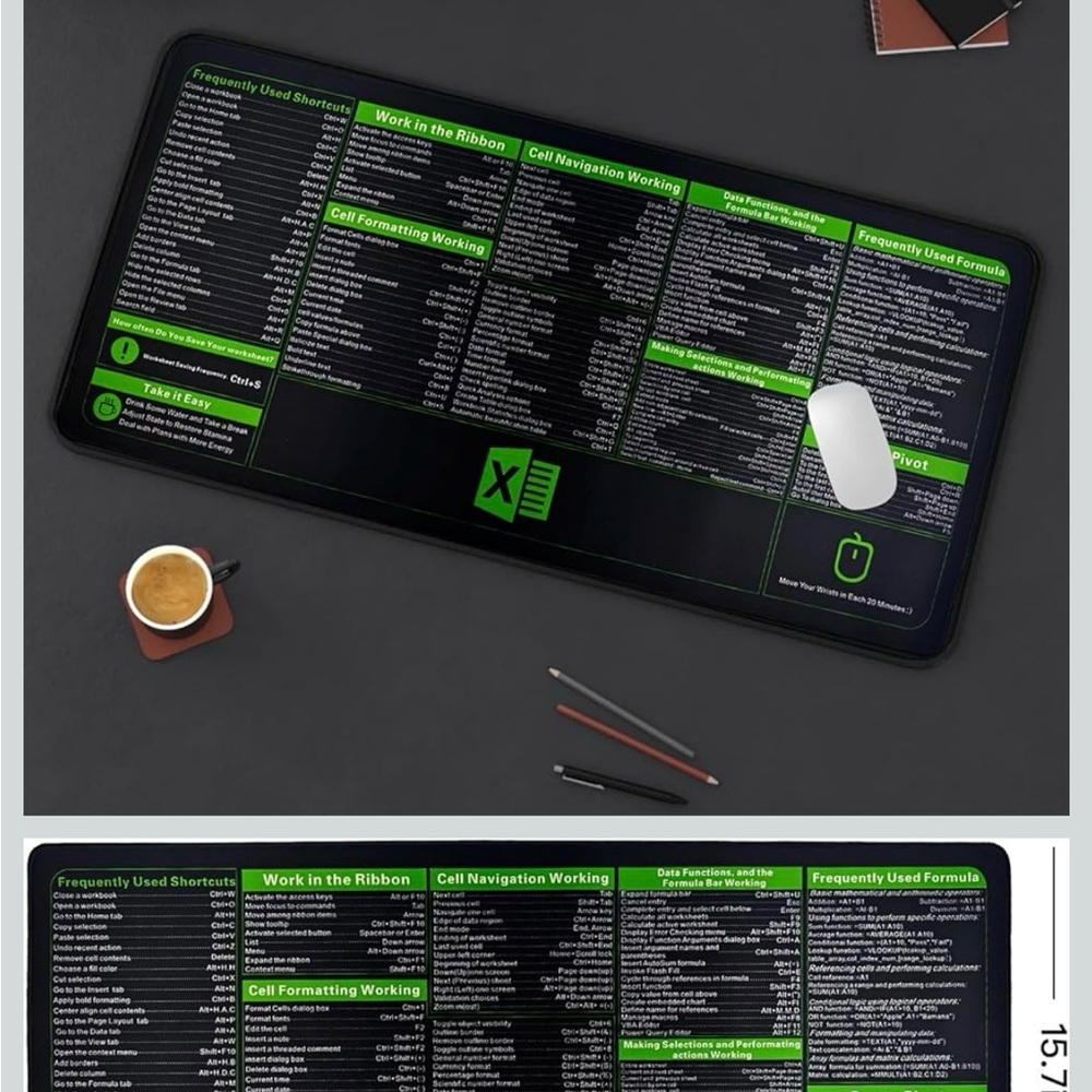 Black and Green Home Office Planner Desk Mat Excel Sheet Formula helps